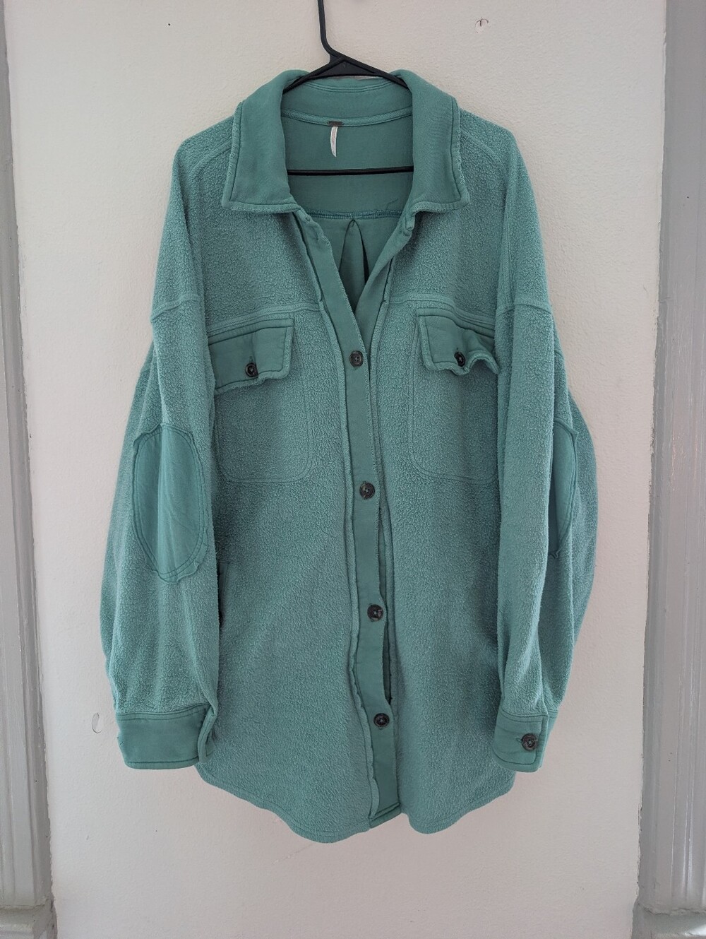 Free People Mint Green Button-Front Fleece Shacket